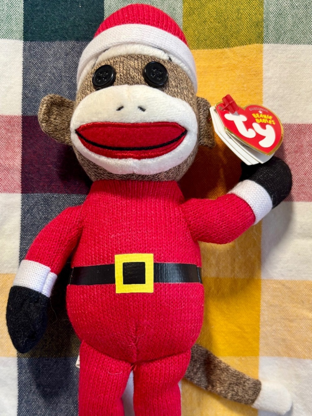 TY Beanie Baby "Sock Monkey Santa" from 2013. Mint condition.